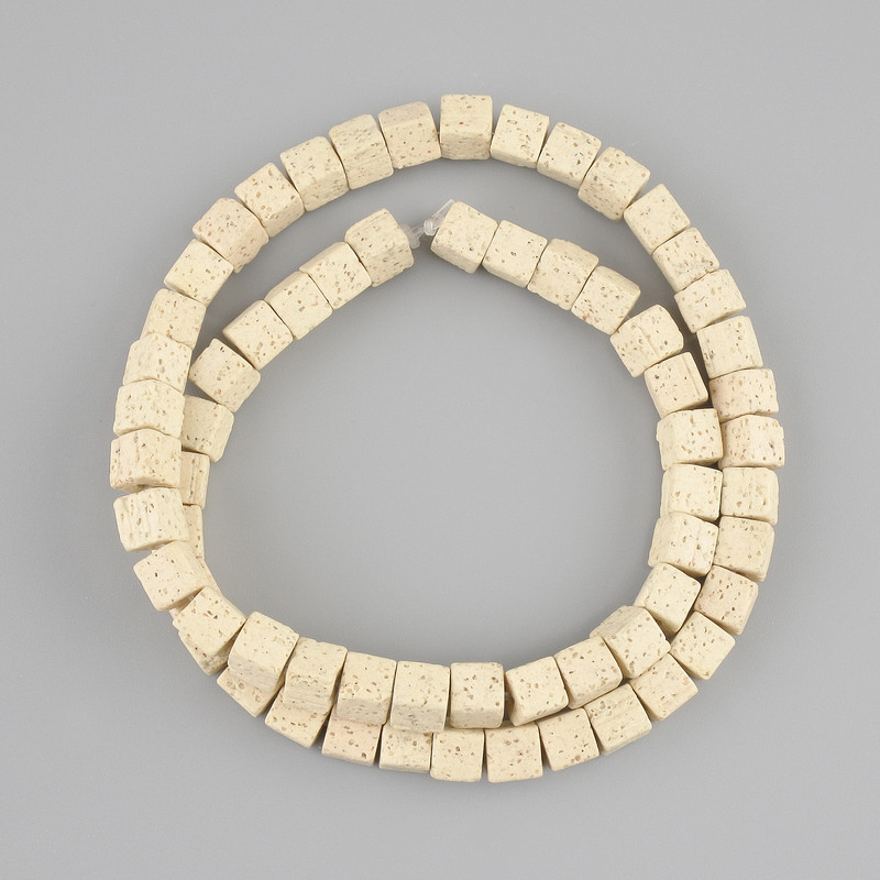 Beige Lava Stone Beads Cube 6mm x 6mm ± on thread, 40cm+ length