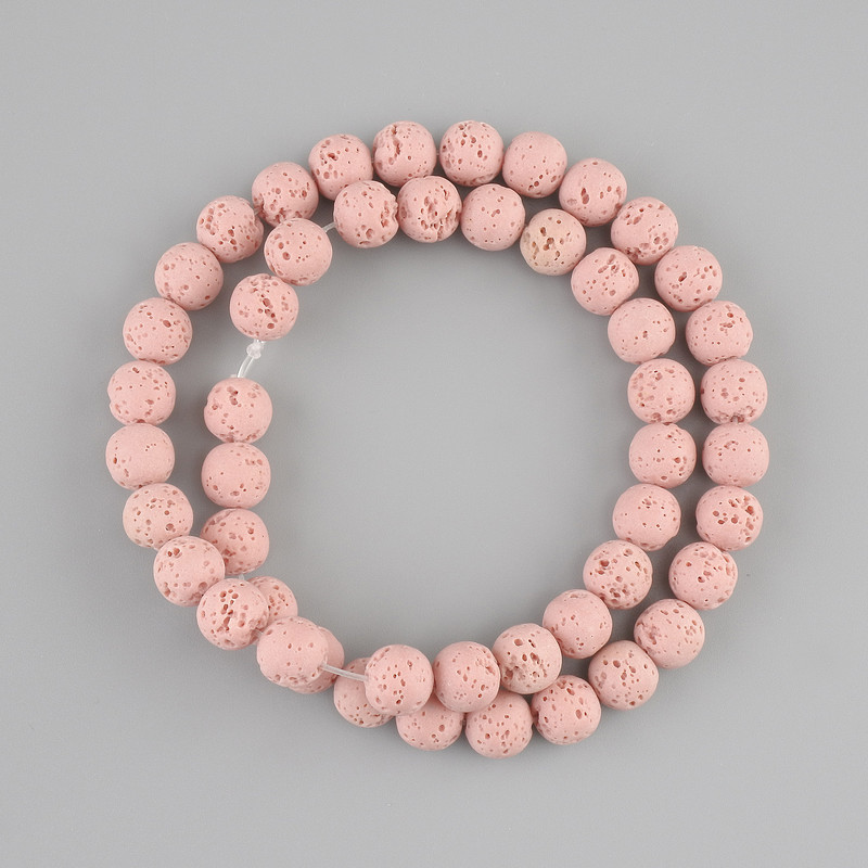 Pink Lava Beads (Volcanic Lava) Smooth Round Beads 8mm ± on Thread, 39cm+