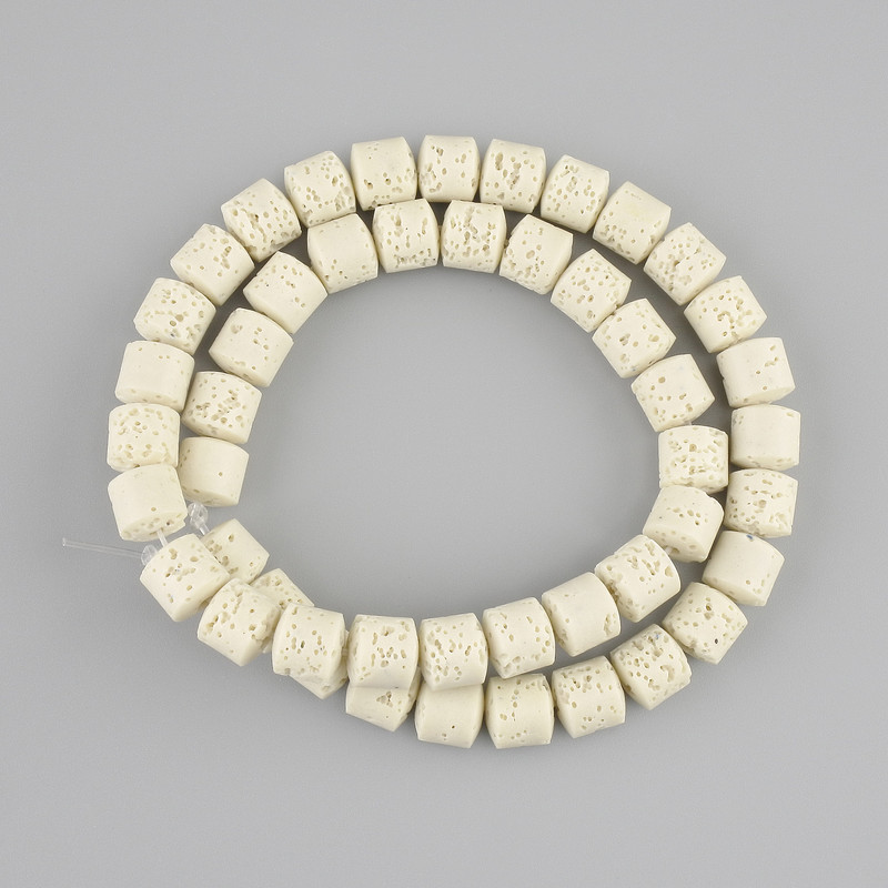 Beige Lava Beads Cylinder 8×8mm ± on thread, 38cm length