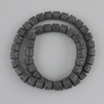 Black Volcanic Lava Cylinder Beads 8x8 mm ± on thread, length 38 cm ±