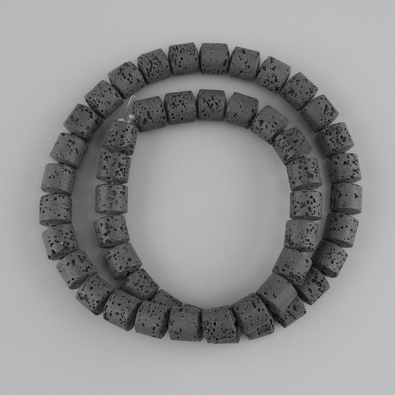 Black Volcanic Lava Cylinder Beads 8x8 mm ± on thread, length 38 cm ±