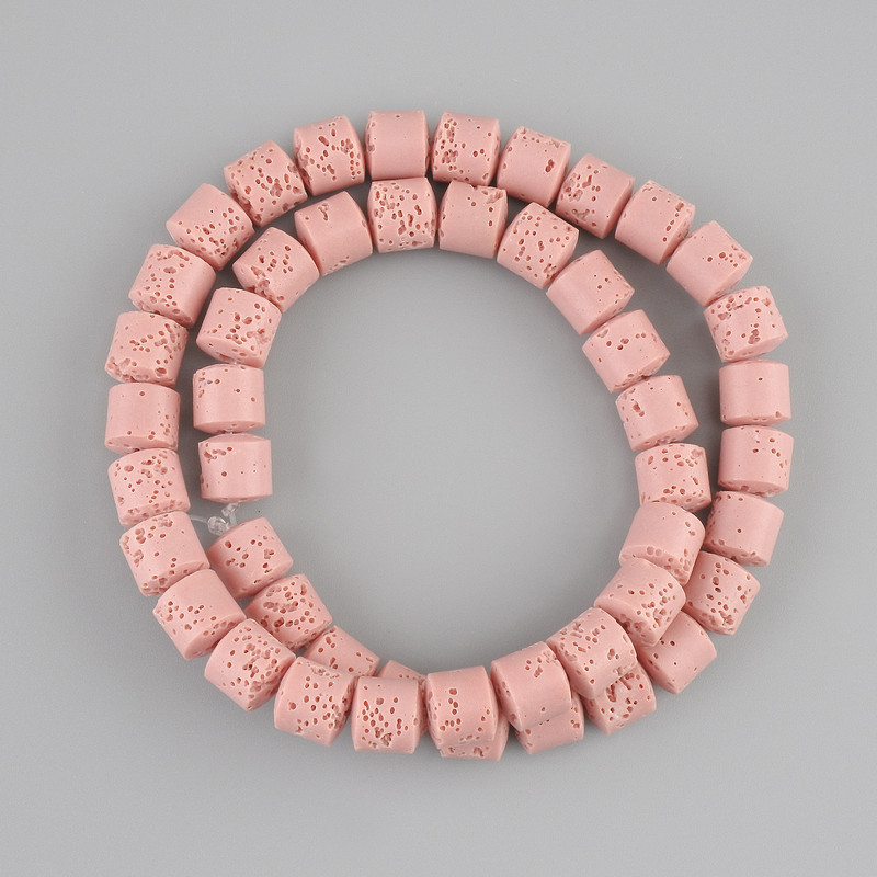 Pink Lava Beads Cylinder 8×8 mm ± on filament, length 38 cm +