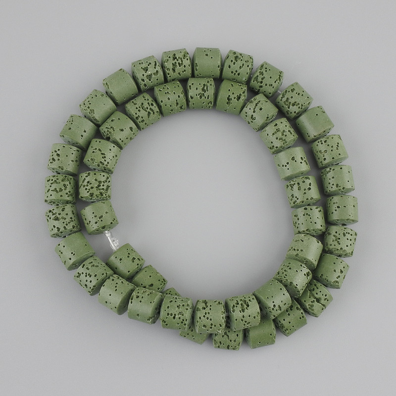 Green Volcano Lava Beads Cylindrical 8×8mm ± on thread, length 38cm ±