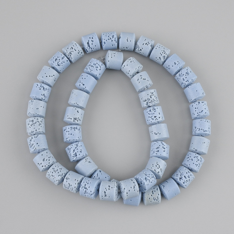 Blue Lava Beads Cylinder 8×8mm± on thread, 38cm±