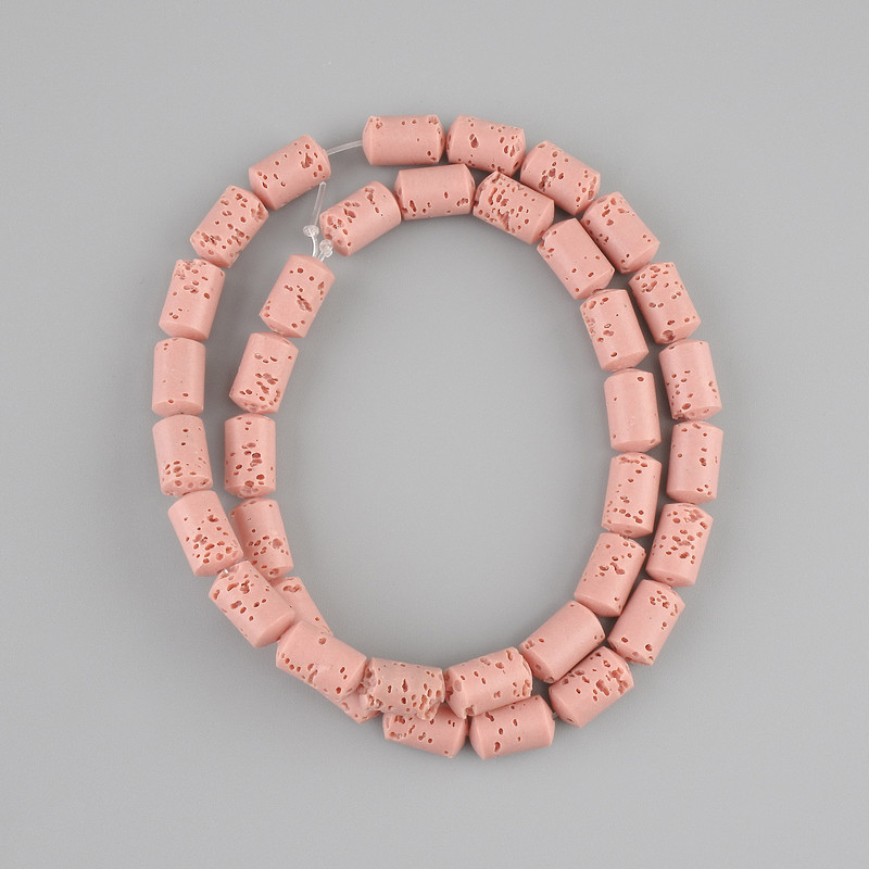 Pink Volcano Lava Beads Cylindrical 10×6mm ± on thread, length 38cm ±