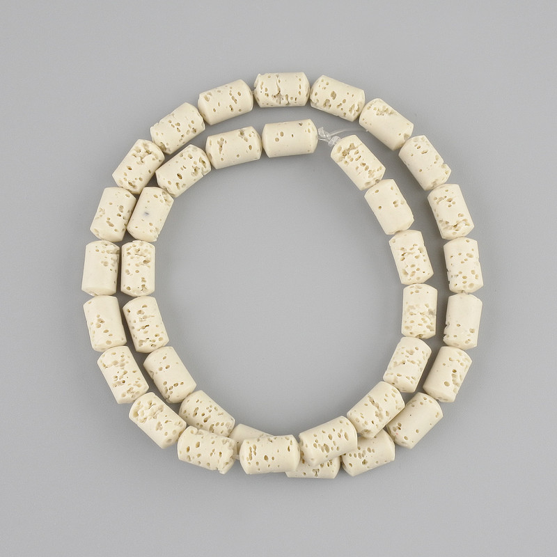 Beige Lava Beads Cylinder 10x6mm ± on thread, length 38cm+