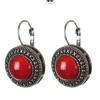 Clearance Carnelian Earrings in Bezel "dot cross" round stone 2cm, length 3cm