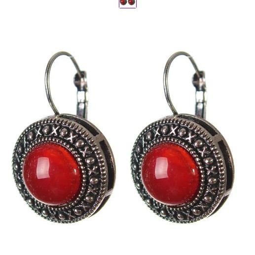 Clearance Carnelian Earrings in Bezel "dot cross" round stone 2cm, length 3cm