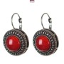 Clearance Carnelian Earrings in Bezel "dot cross" round stone 2cm, length 3cm