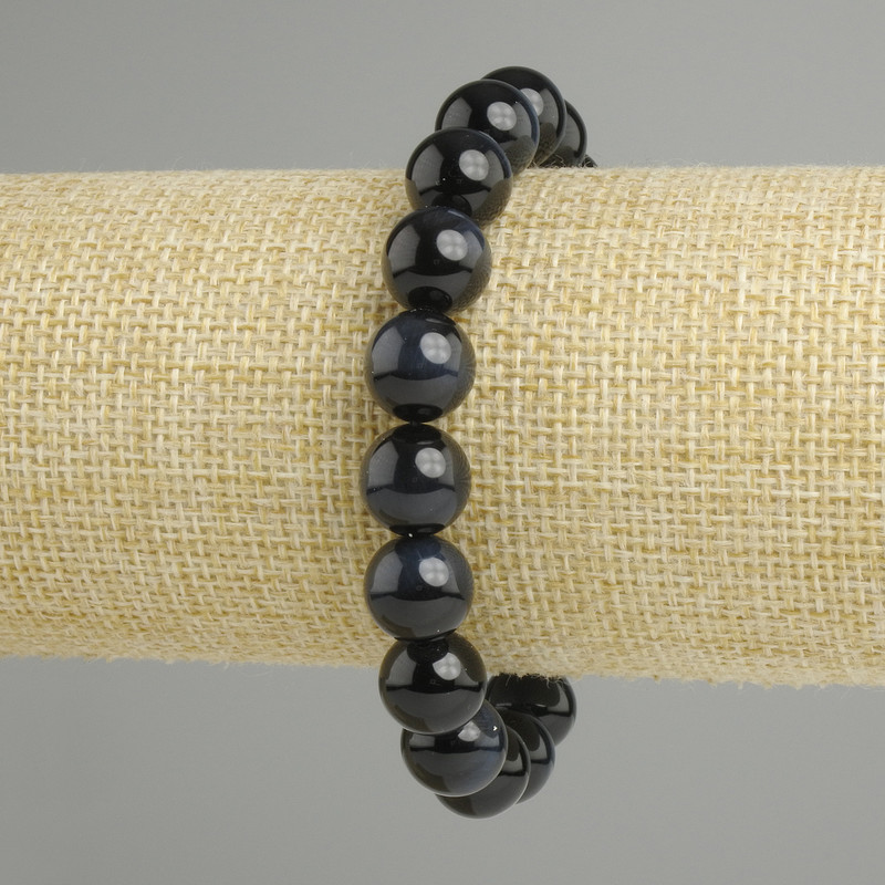 Bracelet natural Hawk's Eye stone smooth bead, diameter 10mm±, length 18cm± stretch