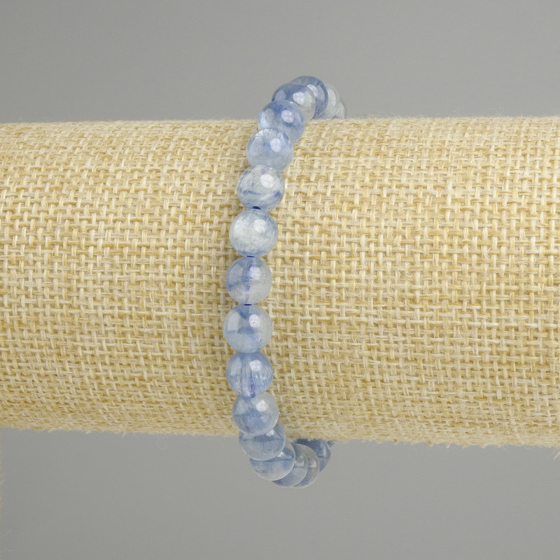Bracelet natural stone Kyanite smooth beads, diameter 7.5–8mm±, length 18cm± stretch