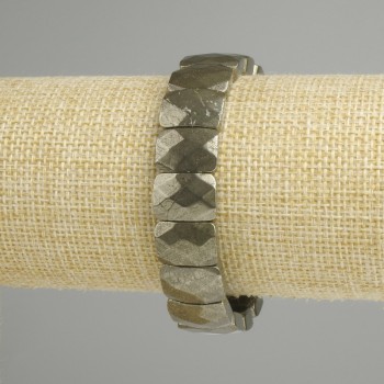 Pyrite Bracelet Faceted Rectangular Link 14x10mm +-, length 18cm +- stretch