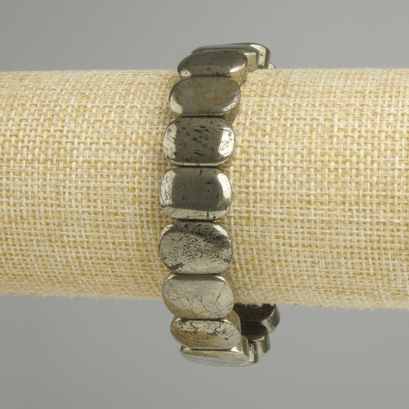 Pyrite Bracelet Smooth Rounded Link 15x10mm±, Length 18cm± Stretch
