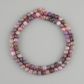 Ruby and Sapphire Beads, Faceted Cube, 5x5mm, 39cm length
