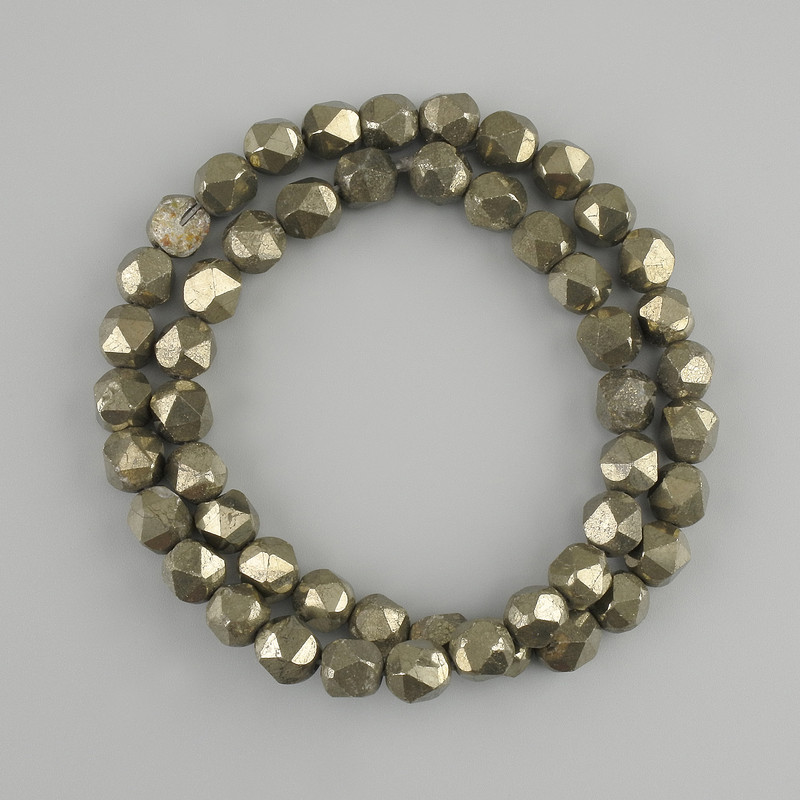 Pyrite Beads Multifaceted, 8x7mm diameter+, 40cm+- on thread