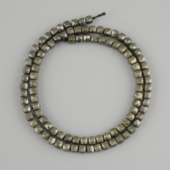Pyrite Beads Faceted Cube, 4mm x 4mm, length 39cm