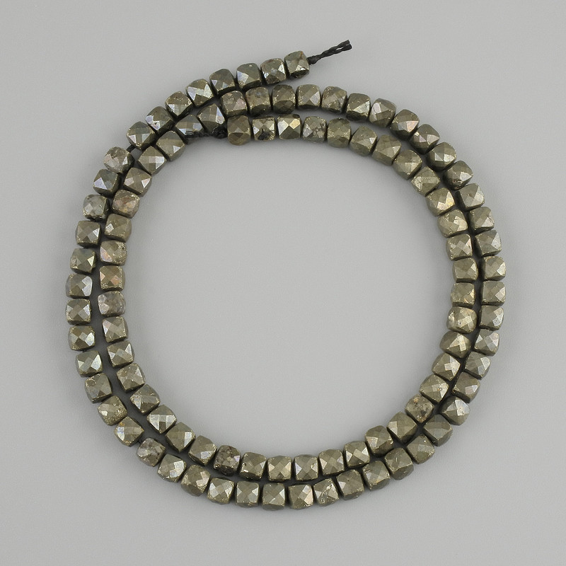 Pyrite Beads Faceted Cube, 4mm x 4mm, length 39cm