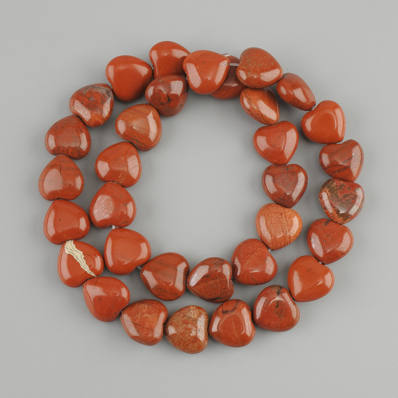 Red Jasper Heart Beads, 12×12mm diameter, approx. 37cm length on thread