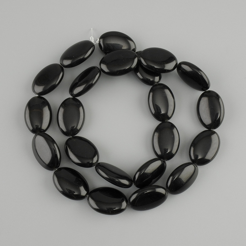 Black agate oval beads, 18×13mm, approximately 40 cm length on thread