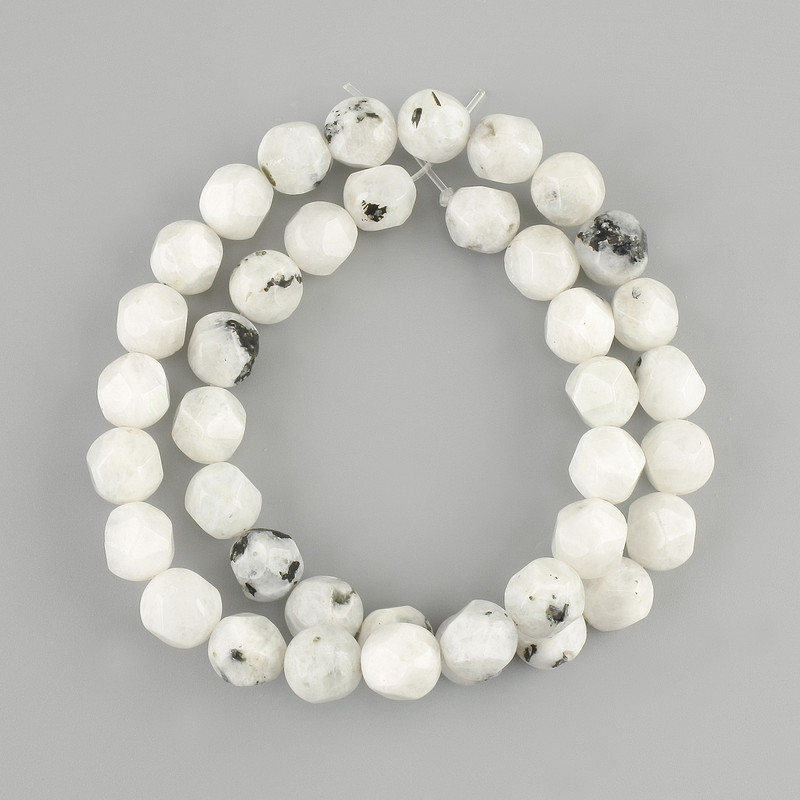 Adularia Beads, Multisided Cut, 10×8 mm, 5-9 mm±, 39 cm± Length on Nymo/Thread