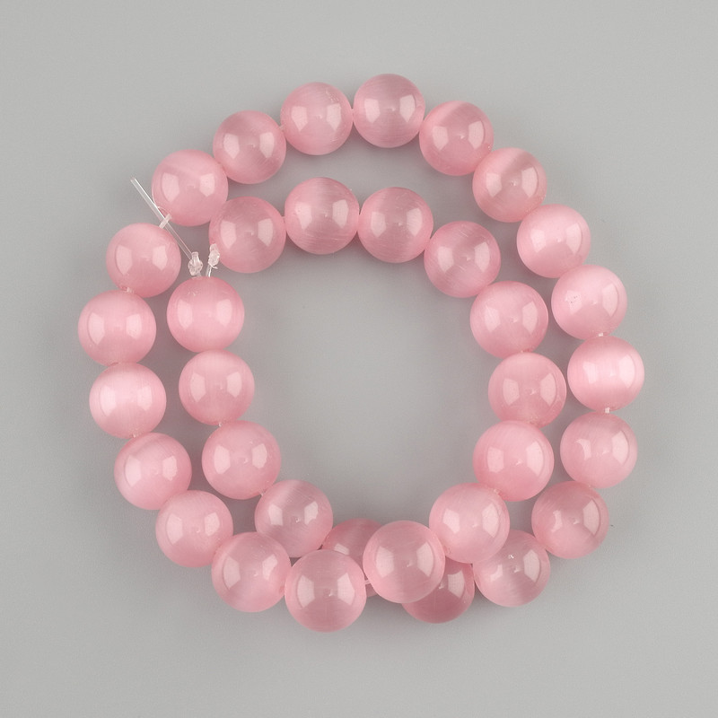 Pink Cat’s Eye Bead Round Smooth Pearl 11.5-12mm diameter, 36cm on a monofilament