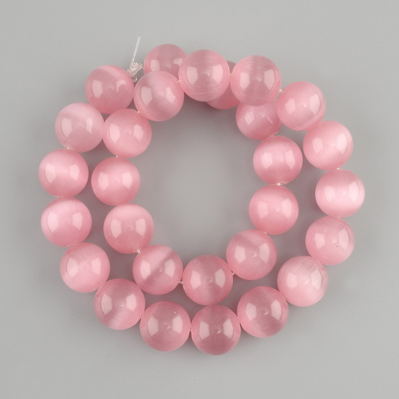 Pink Cat's Eye Beads smooth round 13.5 mm diameter, 37 cm length on thread