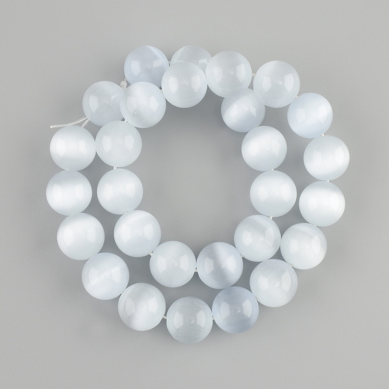 Cat's Eye Beads Smooth Round 13–14 mm, 37 cm on Fishing Line