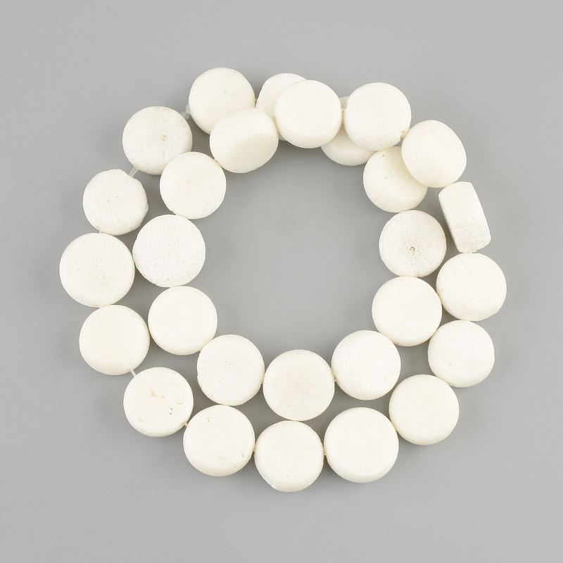 Porous Coral Beads Coin Shape, 14-15mm diameter, 40cm length on fishing line