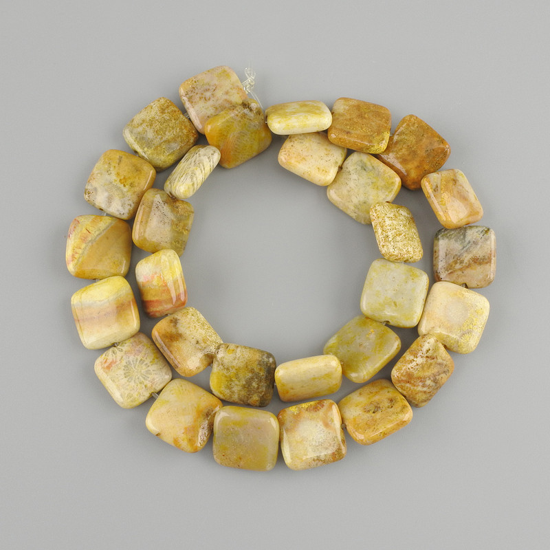 Fossilised coral beads square 14×14mm±, length 39cm± on thread