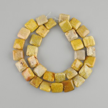 Beads of agatized coral square 12x12mm+-, length 40cm+- on thread