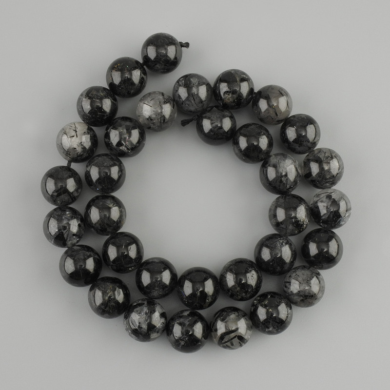 Rutilated Quartz Beads with Herla Turmaline Straight Smooth Round Beads 12mm Dia. ± 38cm Length on Thread