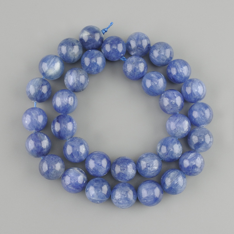 Kianite Natural Stone Beads Smooth Sphere 12mm diameter, 39cm length on thread
