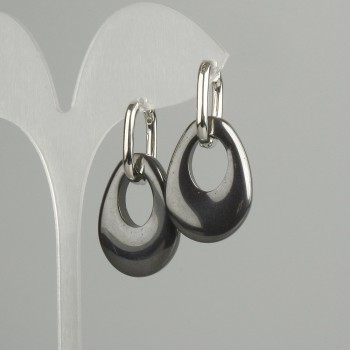 Earrings 'Bagel' 35mm+ length, teardrop Hematite, diameter 27x19mm+-, length 40mm+-