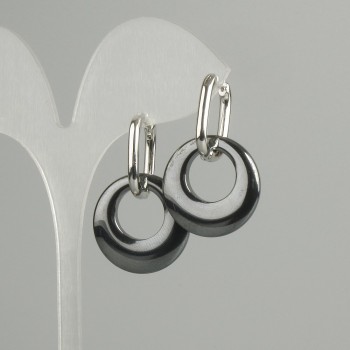 Earrings 'Bagel' Hematite, diameter 22×3-3.5 mm, length 35 mm+-