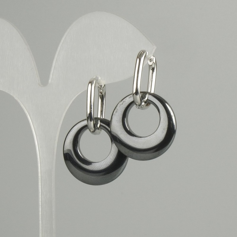 Earrings 'Bagel' Hematite, diameter 22×3-3.5 mm, length 35 mm+-