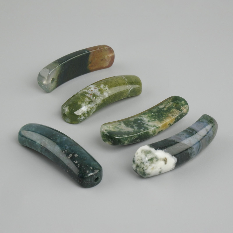 Bead Inlay Moss Agate Curved Link with Holes 36x10x6 mm+