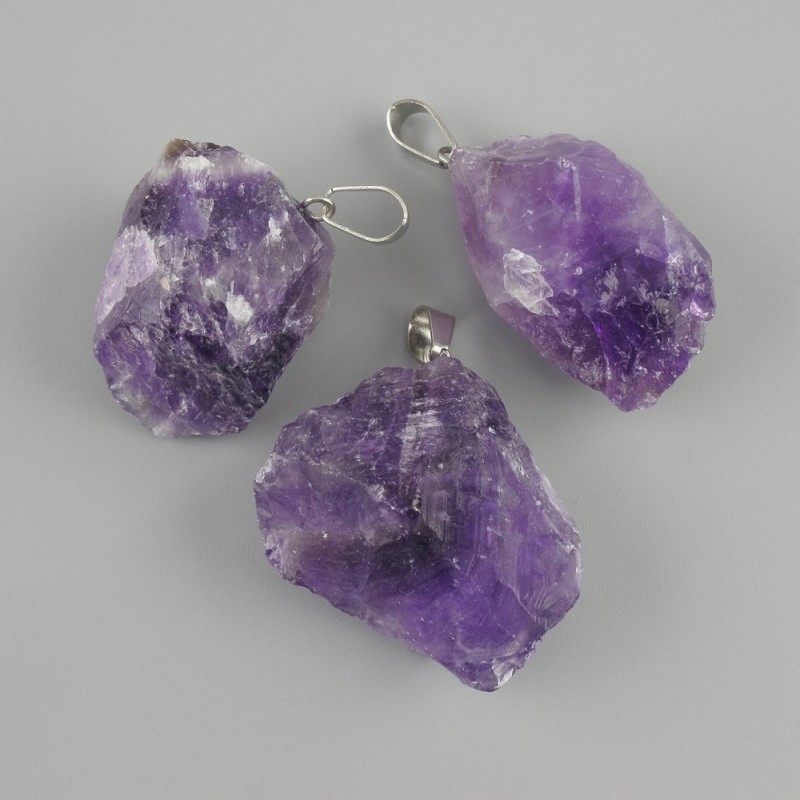 Unpolished Amethyst Pendant 28x23mm,+- length 36mm+- (assorted size)