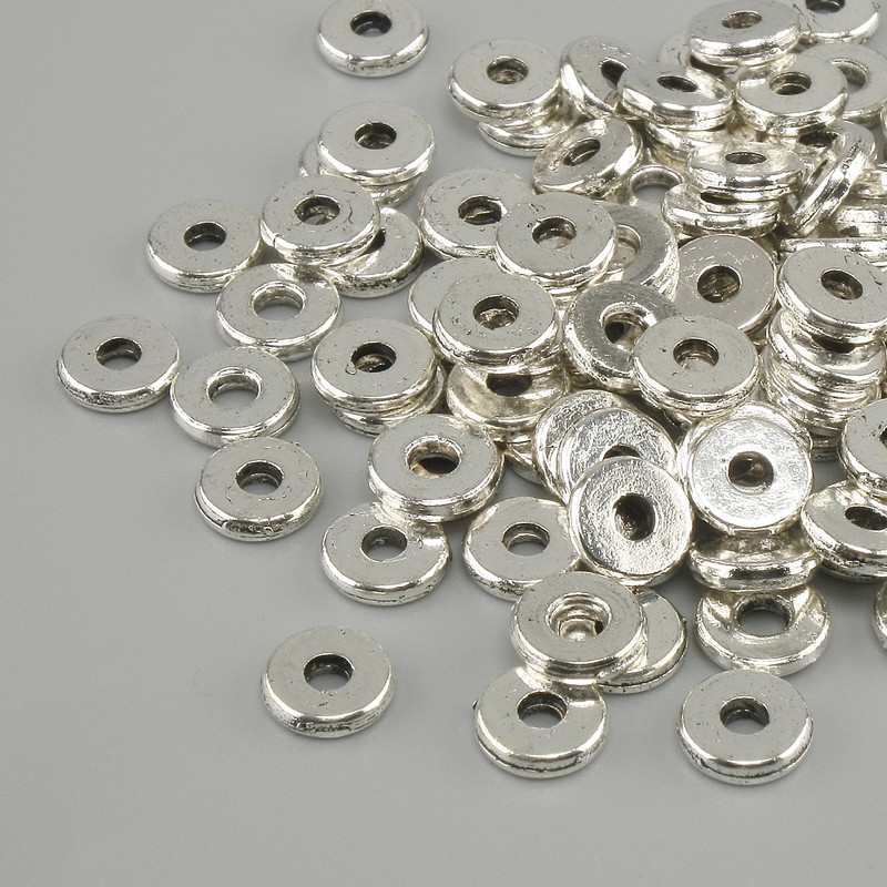 Silver Bead Stopper Inlay – 6 mm diameter (+-), hole 2.5 mm (+-), packaging 20 g (~100 pcs)