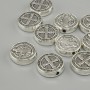 Bead Inlay Pendant of Saint Benedict, metallic colour Silver, diameter 12mm± hole diameter 2mm± packaging 20g (~10 pcs)