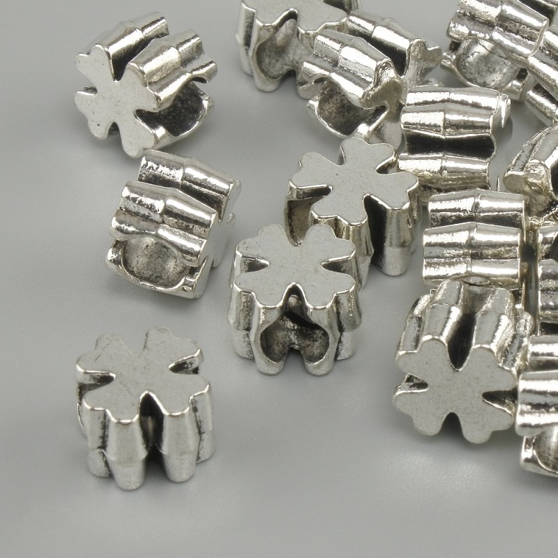 Bead Component Insert Cross, metal colour silver, 9×9 mm Ø, hole ~4.9 mm, packaged 20 g (~15 pcs)