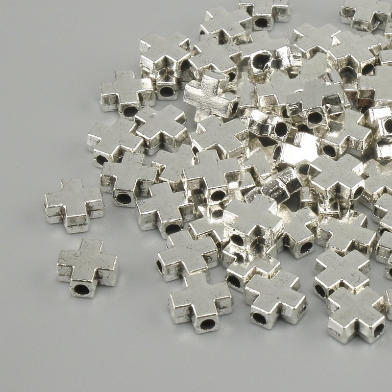 Bead finding bead insert Cross colour metal silver, diameter 6×6mm± hole diameter 1.8mm± packaging 20g (~68 pcs)