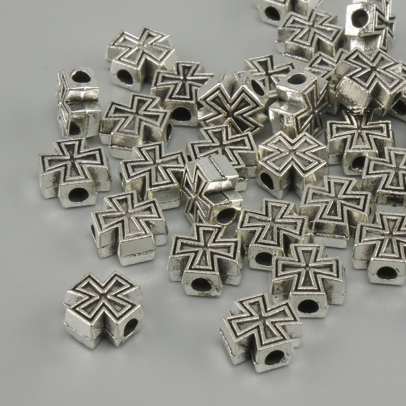Bead Insertion Findings Cross Shape Color: Silver, diameter 7×7 mm ± hole 2.2 mm ± packaging 20 g (~37 pcs)
