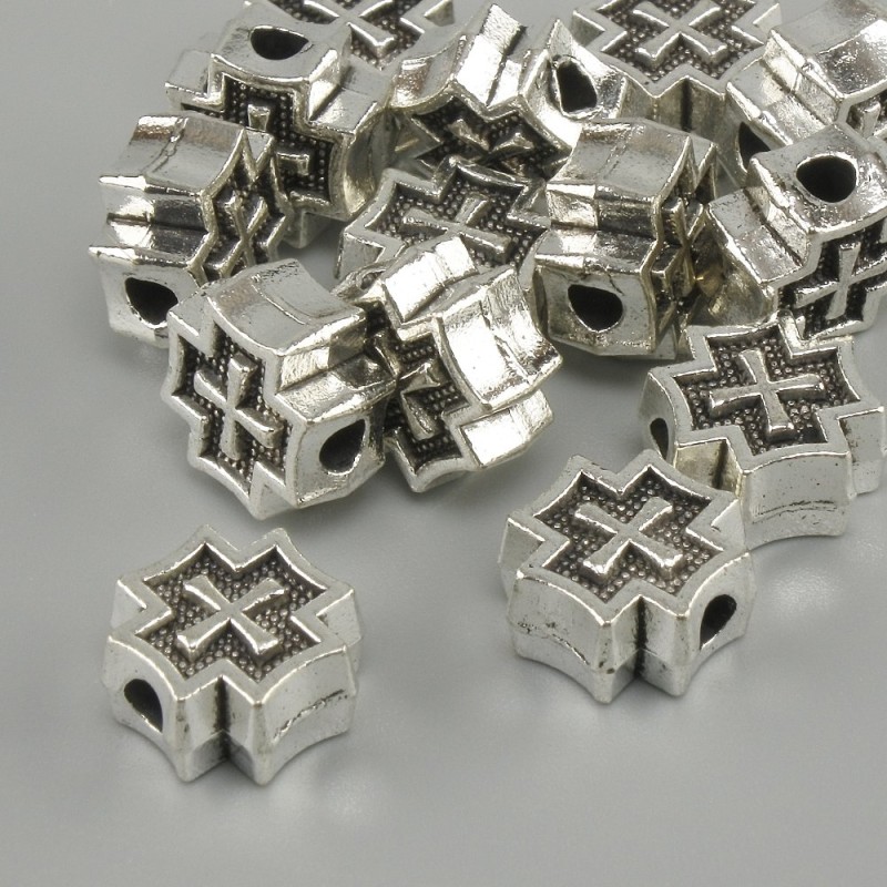 Bead Insert Cross with Silver-Coloured Metal Finish, 9×9 mm ± hole diameter 2.6 mm ±, packaging 20 g (~14 pcs)