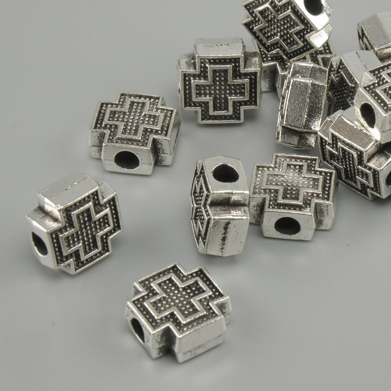 Bead Insert Cross in Silver Colour, 9×9 mm ± hole 3 mm ± packaging 20 g (~15 pcs)