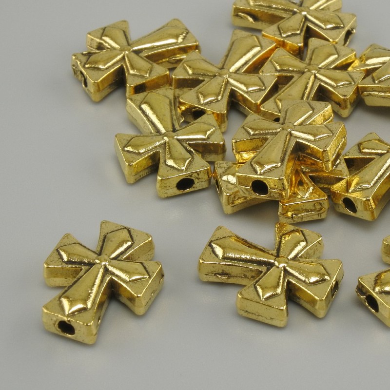 Bead Findings Bead Insert Cross Metal Colour Yellow Gold, Ø13×11mm ± hole, Ø2.3mm ± packaged 20g (~14 pcs)
