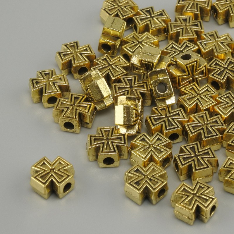 Bead Insert Cross Metal Colour Yellow Gold, Ø7x7mm+- hole Ø2mm+- packaging 20g (~39 pcs)