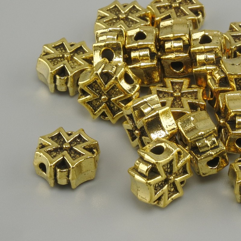 Bead finding - Cross-shaped bead insert, yellow gold colour, 8x8mm ± hole 2mm ± packaging 20 g (~17 pcs)