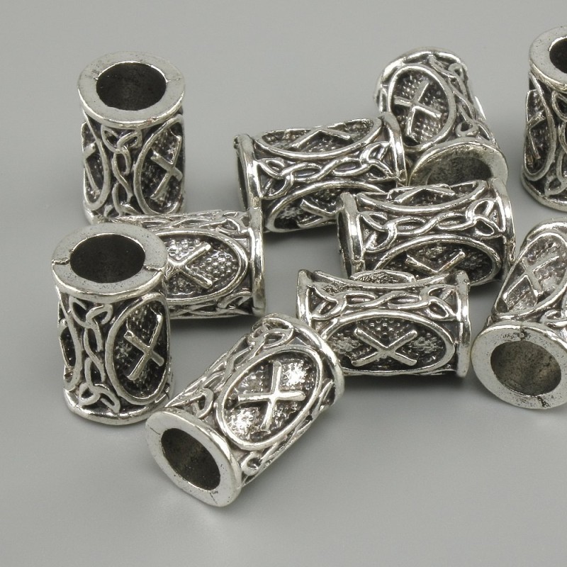 Bead Nordic Rune Pendant, diameter 13x9mm ±, hole diameter 6mm, silver-coloured metal finish 10 pcs