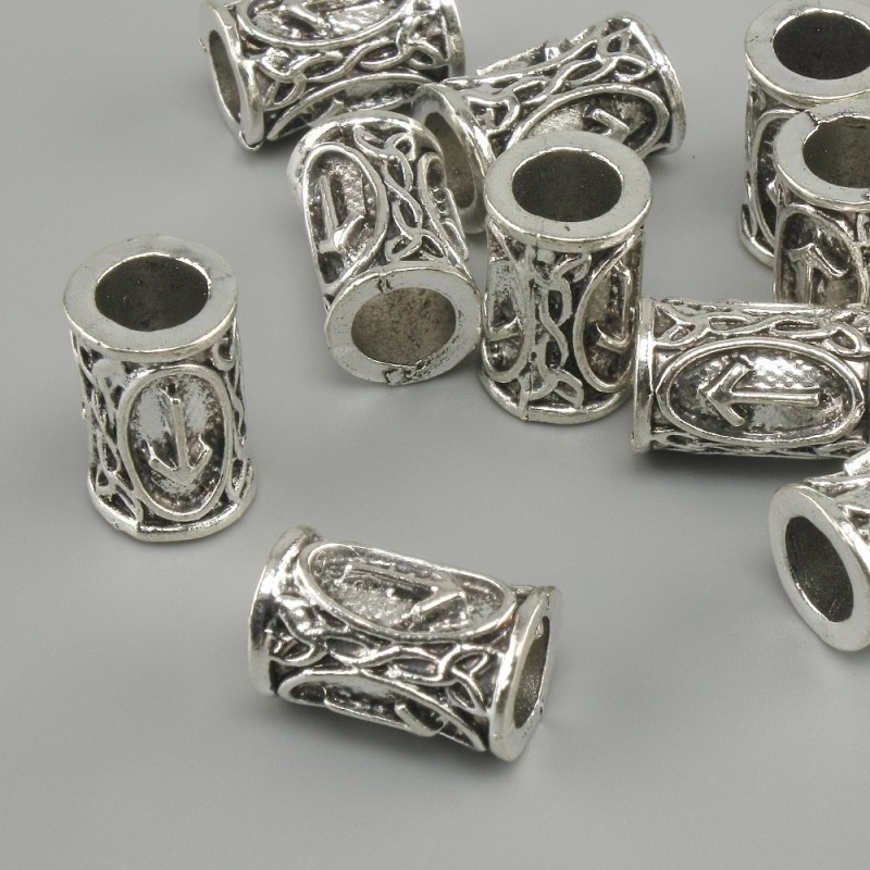 Bead Fittings Nordic Rune Silvered 13×9mm ± hole 6mm diameter, silver-colour metal, pack of 10