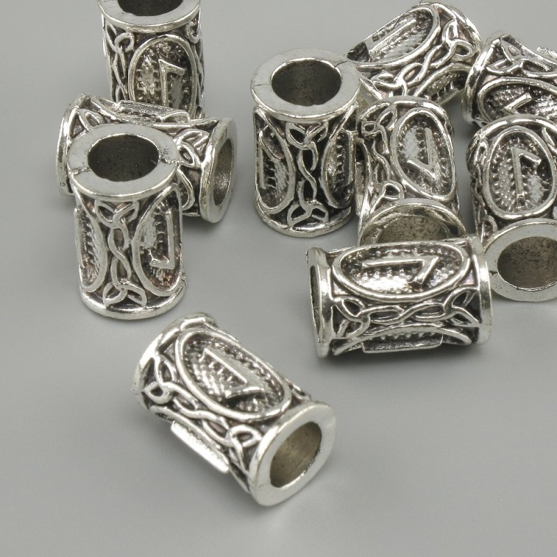 Bead Fittings Scandinavian Rune, diameter 13x9mm +-, hole, diameter 6mm, silver-tone metal finish 10 pcs